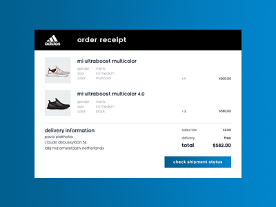 Daily UI 017/100 - Email Receipt 017 adidas blue cta daily challenge dailyui email grid order receipt shoe ui ux