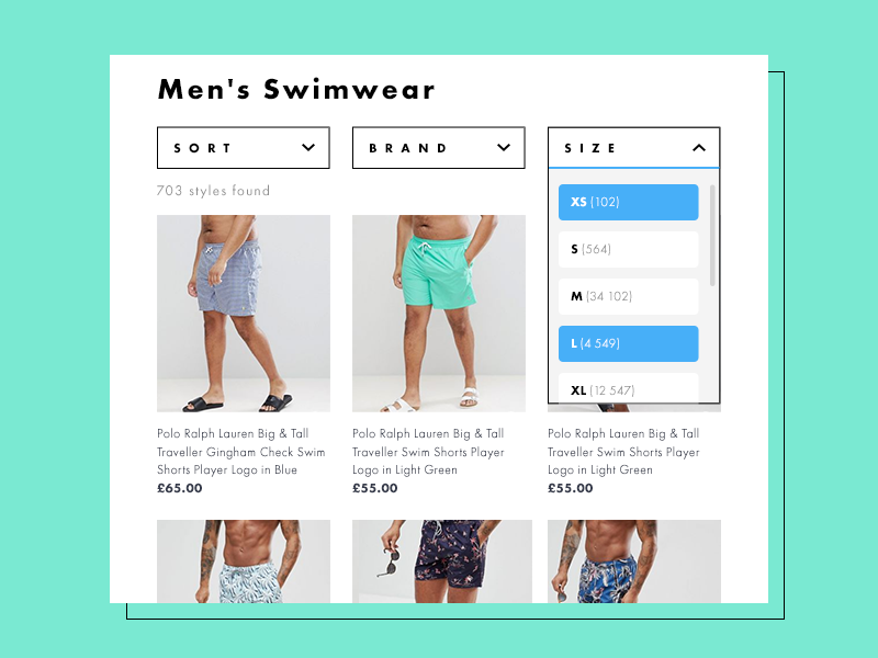 Daily UI 027/100 - Dropdown asos swimwear product tiles product grid refine select dropdown ux ui dailyui daily challenge 027