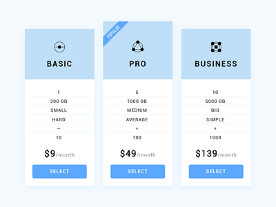 Daily UI 030/100 - Pricing 030 blue daily challenge dailyui icon illustration plan pricing subscribtion table ui ux