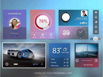 Ui Kit bluetooth weather download flat gallery interface layout settings ui ux video