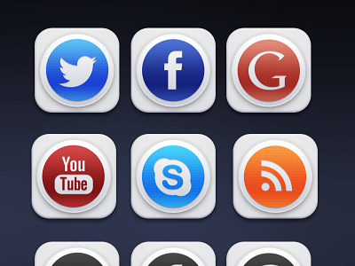 Social Media Icon button download facebook freebie google icons psd rss skype twitter youtube