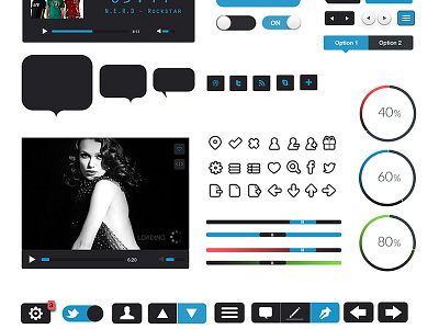 Carbon Black UI Kit arrows freebie buttons freebie icons psd social media ui ux video
