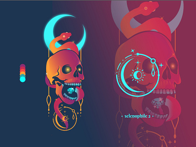 Selenophile [ Port3 ] artwork branding colour palette design gradient graphic graphic design halloween illustration lineart skull typography zodiac