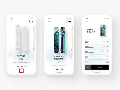 Burton Snowboard Customizer (mobile app concept) burton customizer flow mobile mobile app mobile ui outdoors snow snowboard sports app ui ux ux design