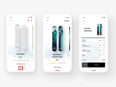 Burton Snowboard Customizer (mobile app concept) burton customizer flow mobile mobile app mobile ui outdoors snow snowboard sports app ui ux ux design