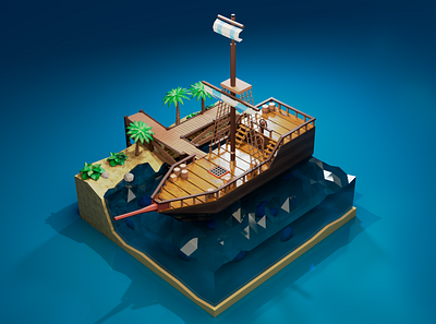 Ship in port 3dmodel beach blender blender3d boat color cycles design island lowpoly photoshop port render sea ship warm water