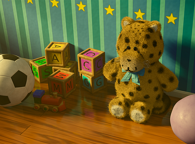 Teddy's playroom 3dmodel ball blender blender3d children color cubes cycles hair photoshop render room teddy toy toys