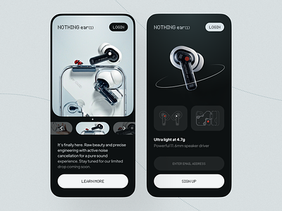 Nothing ear(1) App 2021 design app audio clean dark mode design ear buds ios app design minimal modern ui music nothing sound trendy typography ui ui design ux