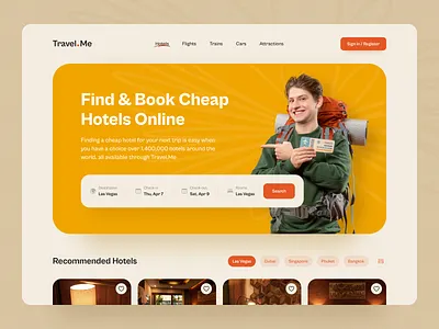 Travel Website Landing Page app clean design minimal sunset travel website travelling typography ui ux vibes warm colors web design website design