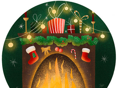 Fireplace Christmas illustration for kids