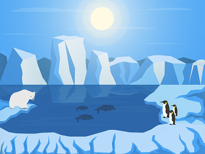 antarctic wildlife antarctic wildlife antarctica artwork bear blue design design art hill iceberg illustration art illustrator penguin seal sky white