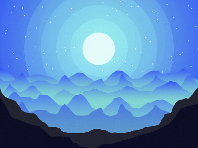 Hill artwork blue blue sky design hill illustraion logo moon night sky ui vector