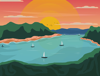 Dream Island alaska artwork birds digital art hill illustraion illustration illustration art island kasmir kasmir sea sky sunrise water