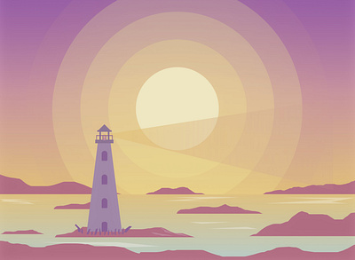 light house 2 artwork hill illustraion illustration art light lighthouse lightning moon moonshine sky sun sunny tower yellow