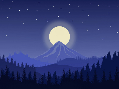 shot artwork blue design art hill illustration illustration art moon moonshine night sky
