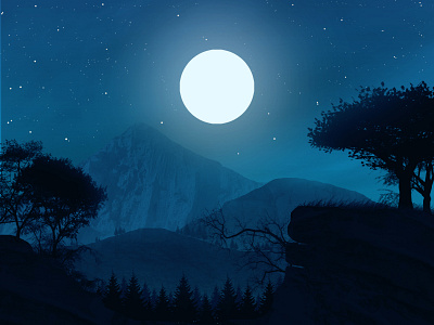 Full Moon-Photoshop Illustration artwork blue design design art hill illustraion moon moonshine night sky stars tree ui vactor