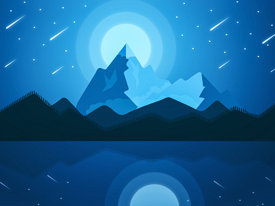 Mountain Night 1 artwork blue blue sky design art full moon hill illustration illustration art moonshine mountain shinning star