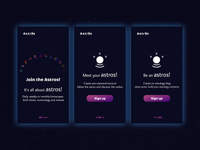 Astros App Onboarding app astrology dark horoscopes mobile ui onboarding signup ui zodiac zodiac signs