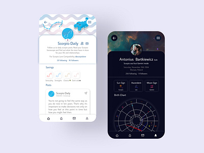 Daily UI #006 | Astros Profile Pages app astrology astros daily ui daily ui 006 dark mobile profile socialmedia ui ux zodiac