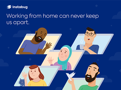 Working from Home - Instabug blue branding cat character cloud corona covid19 editorial illustration instabug meet mobile stay safe stayhome vector