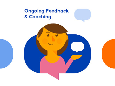 Feedback & Coaching - Performly blue branding bubbles character coaching design feedback orange vector women