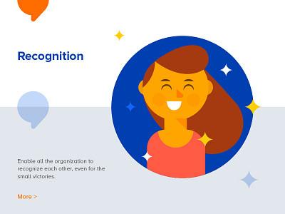 Recognition - Performly blue branding bubbles character design employee feedback orange recognition recognize vector victory