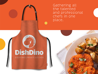 Dishdino branding chef cook deliver dinosaur dish family food homemade logo online orange