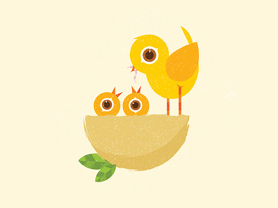 Nest - Mornings Have Eyes bird character design eyes illustrator morning nature nest tree vector worm yellow