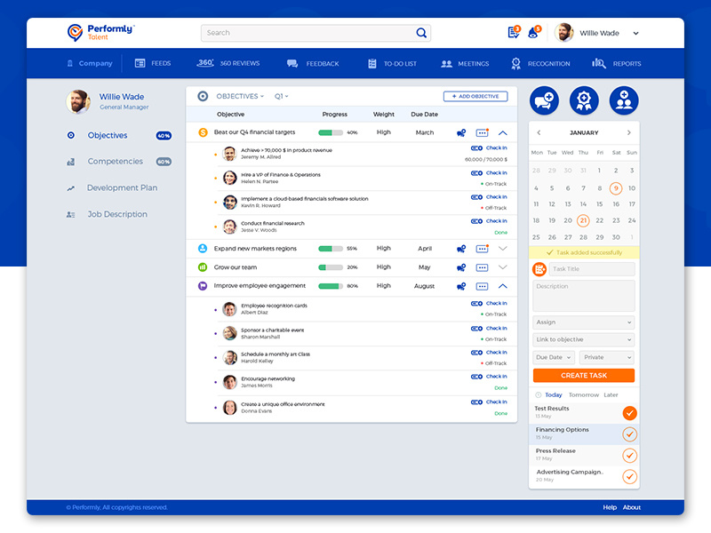 Performly Talent - Profile feedback objectives ui ux interaction talents empower software cloud management performance