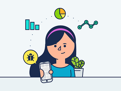 Instabug Report - What data did we analyze? analytics blog bugs character charts content editorial illustration instabug mobile report vector