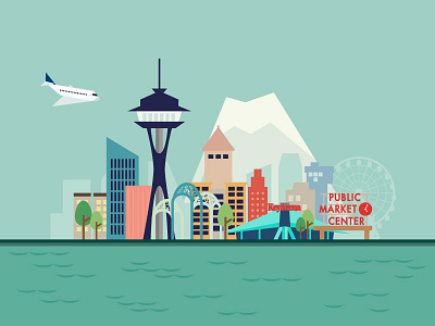 Seattle Illustration city design digital flat design graphic illustration seattle skyline vector