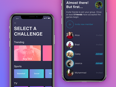iPhone X - Group Game Concept app challenge concept friends game iphone x mobile onboarding ui ux