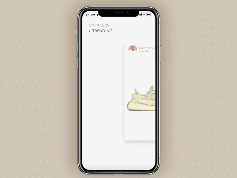 NIKE OFF-WHITE Card Exploration cards concept design interaction mobile nike slider sneakers social ui ux yeezy