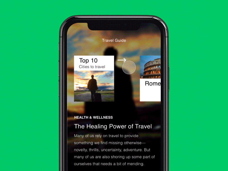 Card expansion into horizontal scroll view cards concept iphone x mobile travel travel app ui ux