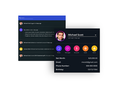 Dark Mode Profile Card and Activity Feed app dark dark mode dark ui design product profile profile card ui ux
