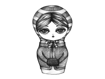 Girl with big eyes babushka big eyes blackandwhite cute drawing girl girl character girl illustration illustration ink lineart muff scarf