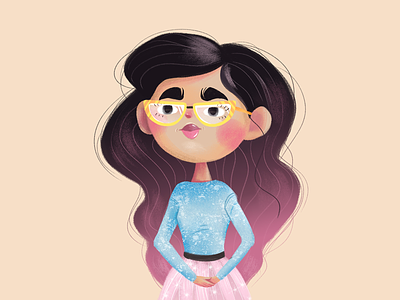 Girl with glasses character colorfull digital painting girl glasses hair illustration photoshop