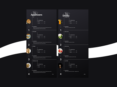 Restaurant Menu branding concept dark theme design drinks flyer food logo minimalistic prototype restaurant vector