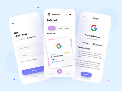 Job Finder App - Mobile Application app employee job job application job board job finder job login jobs login minimal mobile mobile app onboarding register sign in sign up ui userexperience userinterface ux