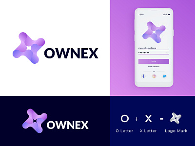 Ownex abstract branding branding identity business creative gradient ilustrator letter logo logo mark modern o letter ownex simple simple logo symbol tecnology typogaphy web x letter