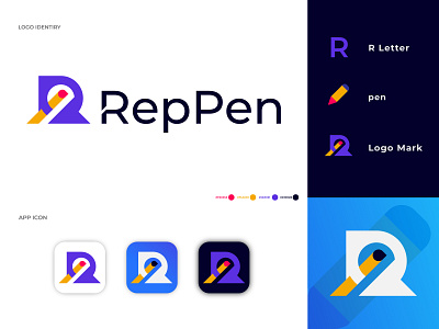 RepPen logo design abstract branding branding identity business creative dribbble gradient illustrator lettermark logo logo designer logo mark modern pen r letter reppen simple symbol vector web