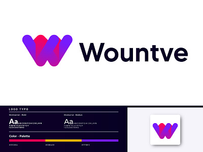 wountve branding logo design- w letter mark abstract branding branding identity business creative gradient illustrator initial logo letter mark logo logo mark modern modern logo simple symbol tecnology vector w letter web wountve logo