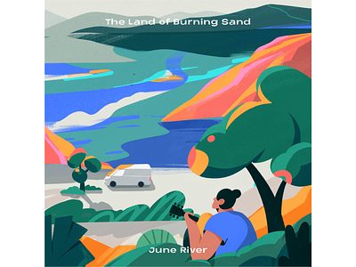 The Land of Burning Sand adventures artwork brushstrokes cover flat guitar music procreate spotify travel vanlife youtube