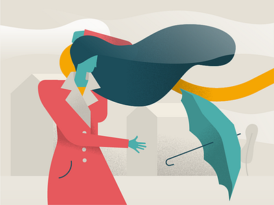 A Windy Day In Riga day flat grain illustration riga wind woman