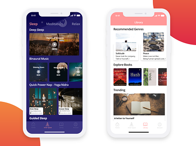 Meditation App concept book app cards homepage ios app design library meditation app tab menu theme ui ux ui design