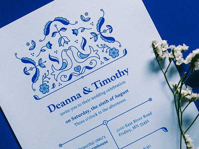 Scandinavian Wedding Invite bird blue celebration floral flowers folk invitation invite married wedding