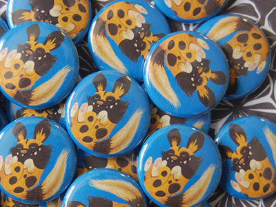 Joe Feliciano African Painted Dog Pin-back Buttons african badge badges button button club dog illustration joe feliciano painted pin-back