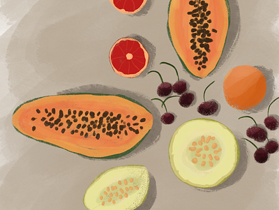 Tropical Fruit on Concrete foods fruit fruit illustration fruits fruity tropical