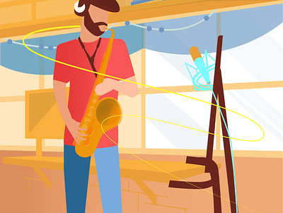 Saxo adobe boy design flat hobby illustration illustrator man music saxophone vector