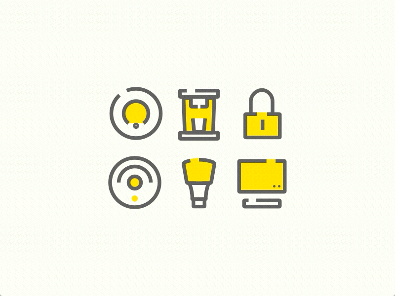 Icons of home appliances appliances coffee devices home icons illustration light lock nest roomba tv